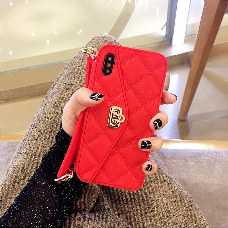 Handbag for Silicone iPhone Case Protection Mobile Phone Wallet Case with Hand Holder Long Shoulder Strap