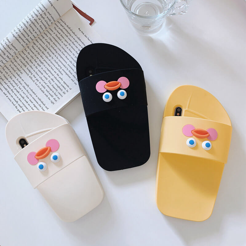 Funny Slippers Shoes Phone Case 3D Cute Duck Silicone Mobile Back Cover for iPhone X XR XS Max 6 6s 7 8 Plus