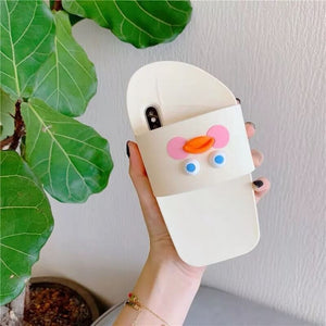Funny Slippers Shoes Phone Case 3D Cute Duck Silicone Mobile Back Cover for iPhone X XR XS Max 6 6s 7 8 Plus