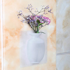 Reusable Silicone Flower Vase Strong Self-adhesive Wall Hanging Plant Container for Home Office Refrigerator Decoration Window