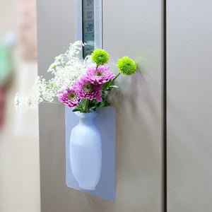 Reusable Silicone Flower Vase Strong Self-adhesive Wall Hanging Plant Container for Home Office Refrigerator Decoration Window